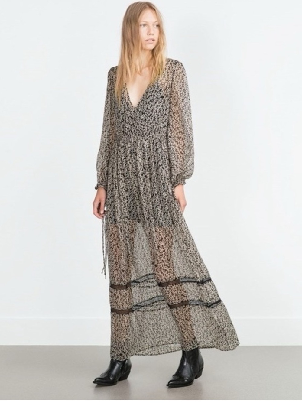 Zara Boho Floral Maxi Dress Sheer ( no slip)